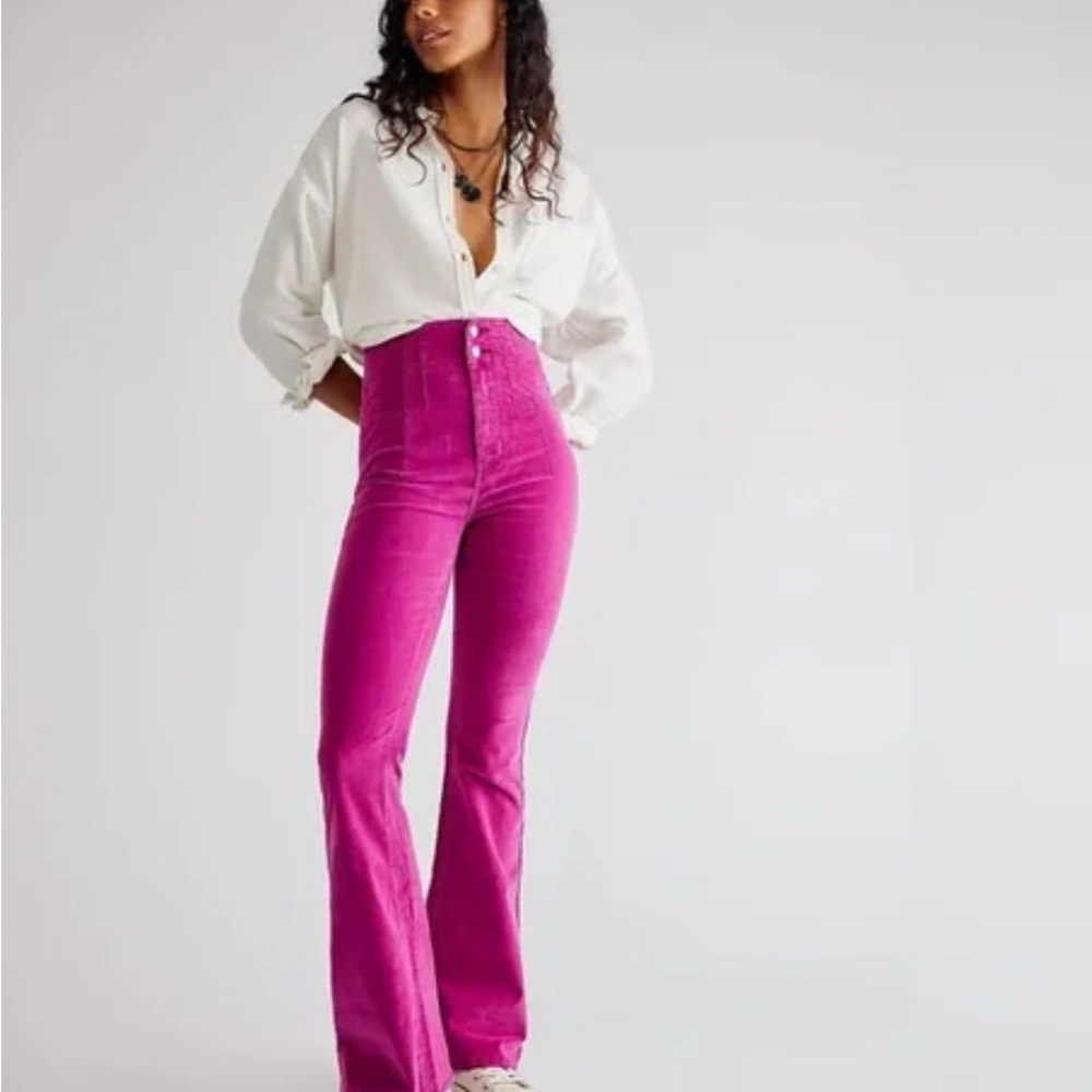 We the Free Free People Jayce Denim High-Waisted Flare Raspberry